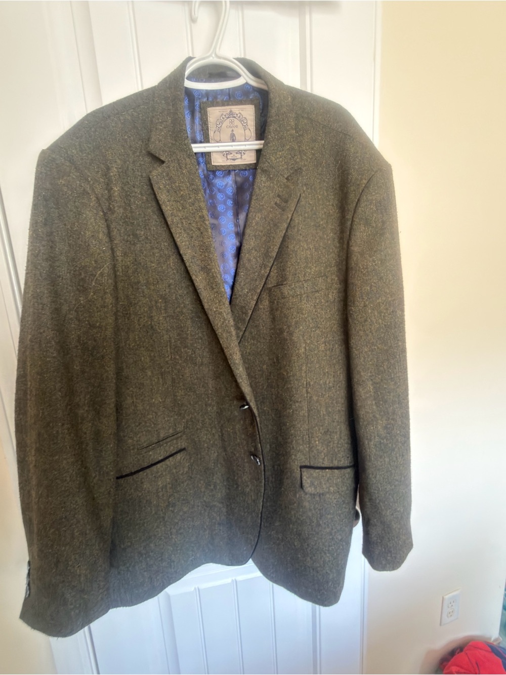 Men's Olive Green Tweed Sport Coat Blazer - Classic Notch Lapel